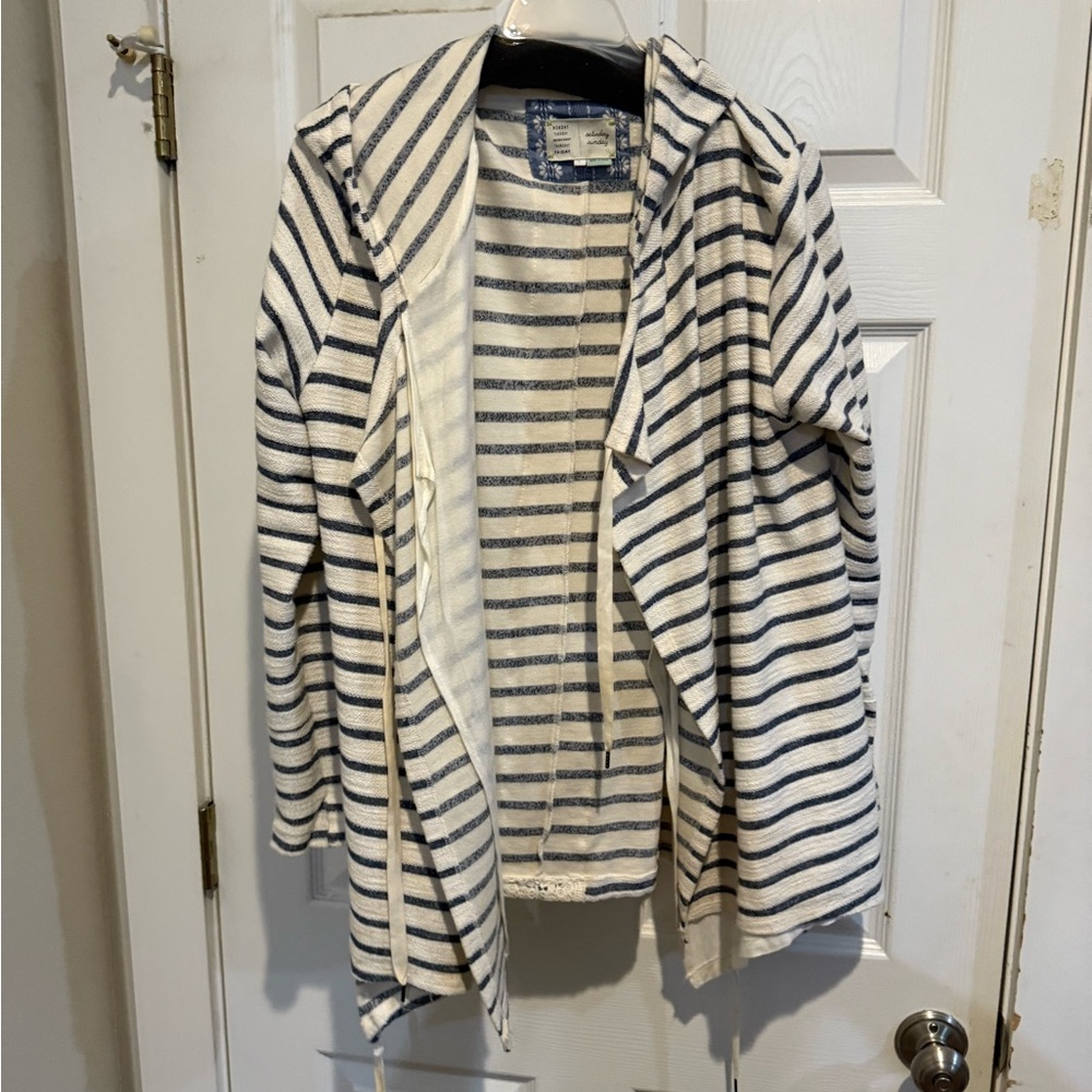Anthropologie Black and White Striped Blazer Lightweight Nautical Style